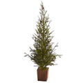 4' Alpine Christmas Tree in Wood Planter with Pine Cones by Nearly Natural