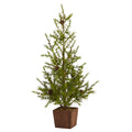 28" Alpine Christmas Tree in Wood Planter with Pine Cones by Nearly Natural