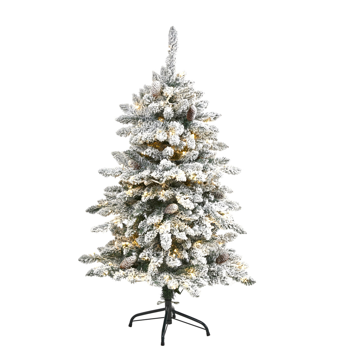 4' Flocked Livingston Fir Christmas Tree w150 LED & Cones by Nearly Natural