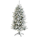 5' Flocked Livingston Fir Christmas Tree w200 LED & Cones by Nearly Natural