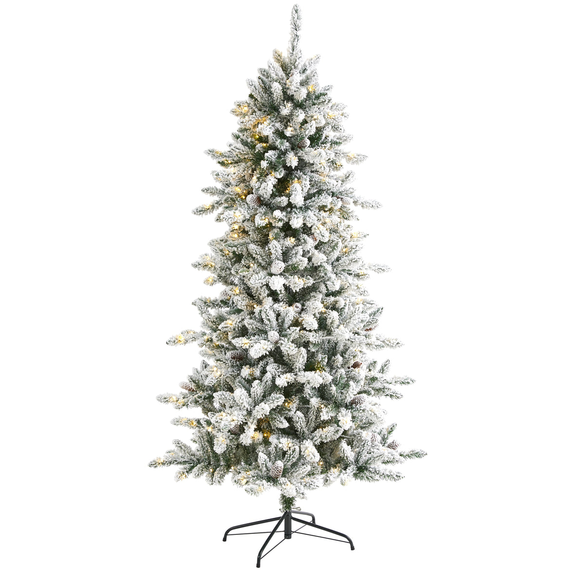 6.5' Flocked Livingston Fir Christmas Tree w300 LED & Cones by Nearly Natural