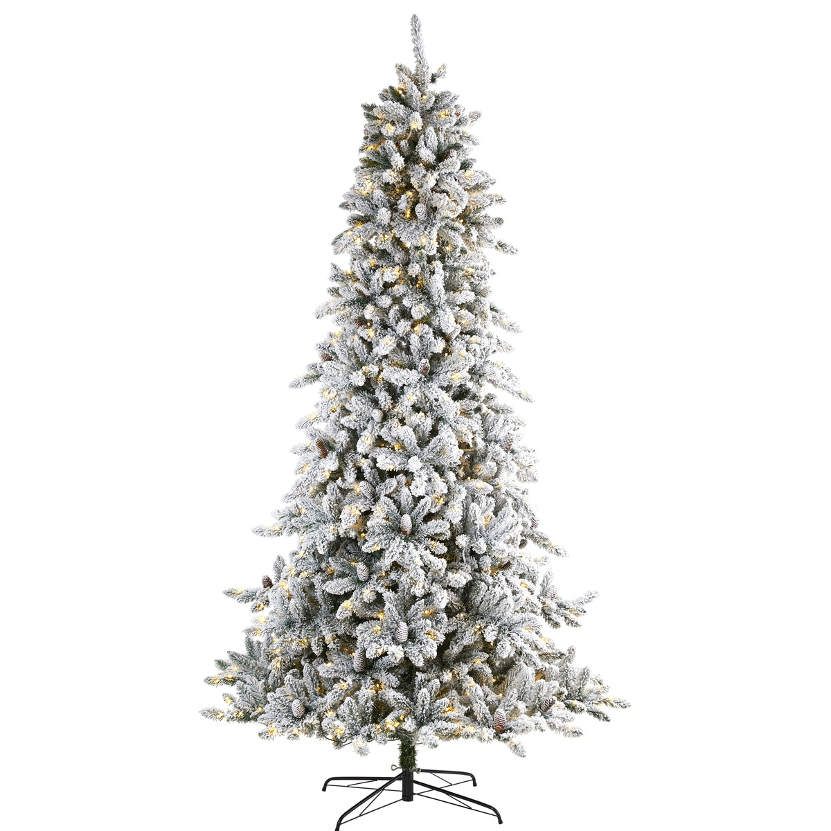 9' Flocked Livingston Fir Christmas Tree w650 LED and Cones by Nearly Natural