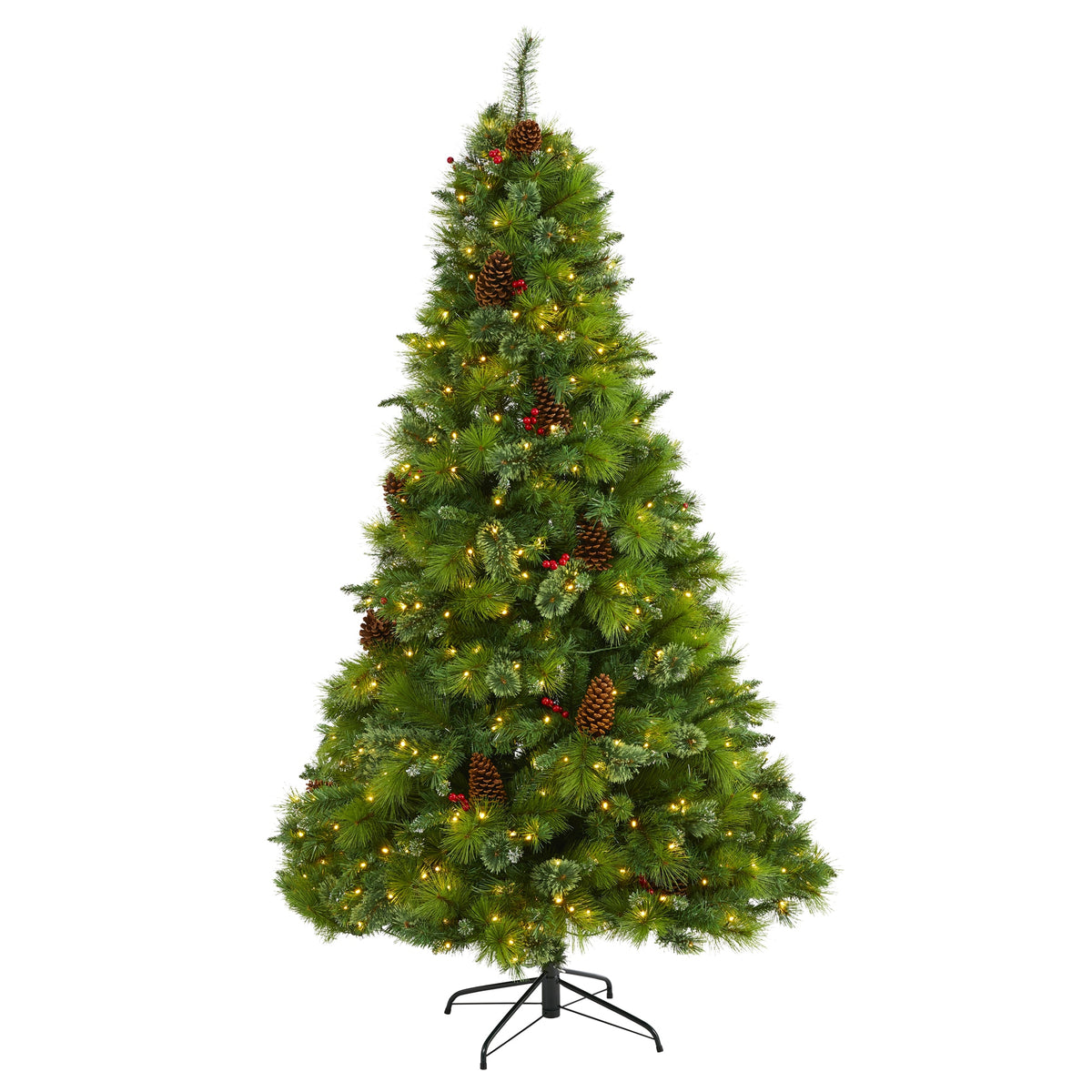 7' Montana Pine Christmas Tree with Cones, Berries & 500 LED by Nearly Natural