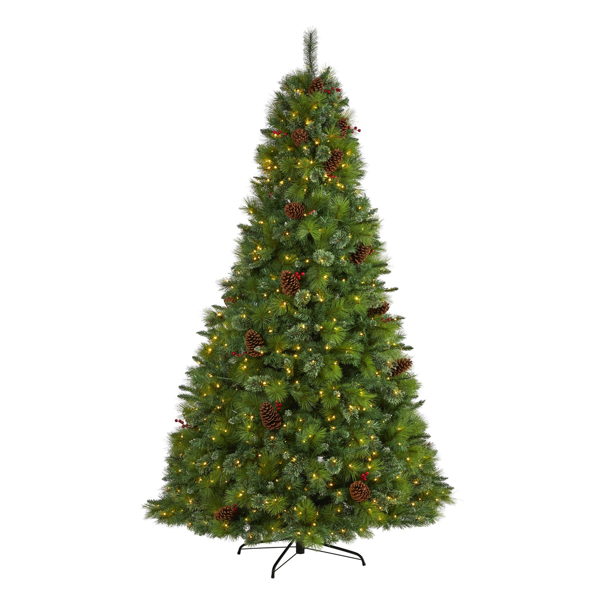 8' Montana Pine Christmas Tree with Cones, Berries & 700 LED by Nearly Natural