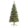 6' Frosted Swiss Pine Christmas Tree 300 Clear LED & Berries by Nearly Natural