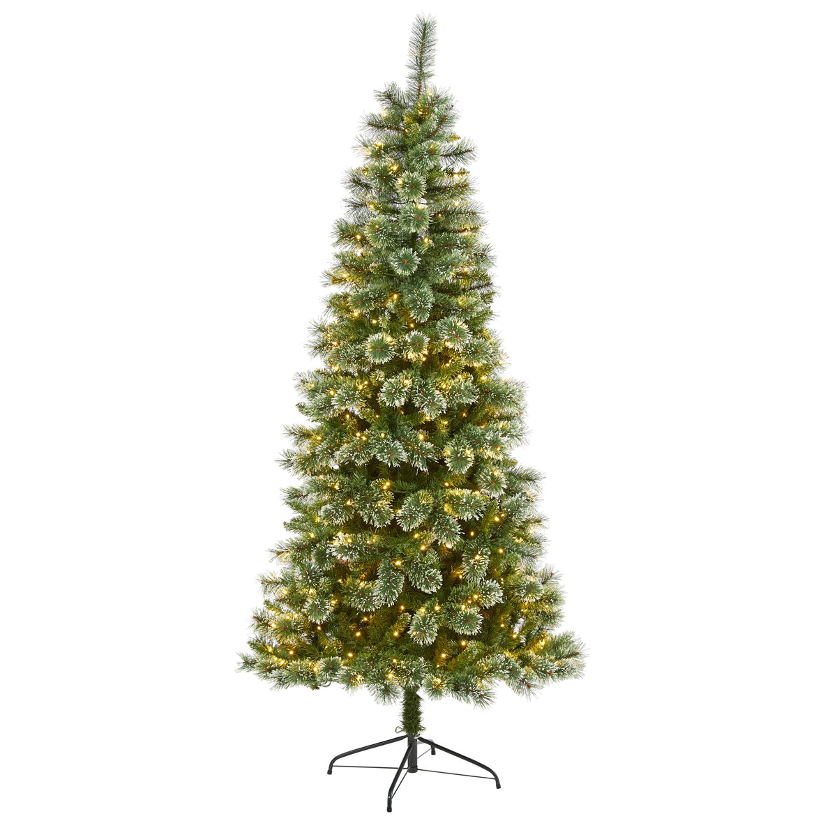 7' Wisconsin Slim Snow Tip Pine Christmas Tree w/400 LEDs by Nearly Natural