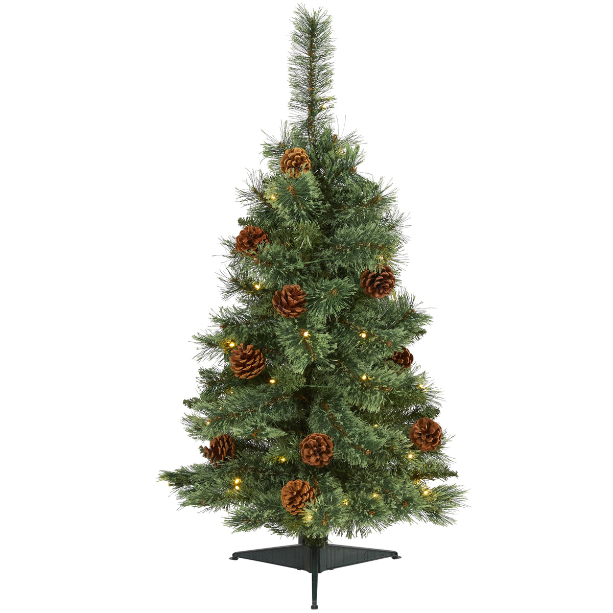 3' White Mountain Pine Christmas Tree 50 LEDs & Pine Cones by Nearly Natural