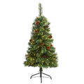 4' White Mountain Pine Christmas Tree 100 LEDs & Pine Cones by Nearly Natural