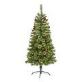 5' White Mountain Pine Christmas Tree 200 LEDs & Pine Cones by Nearly Natural