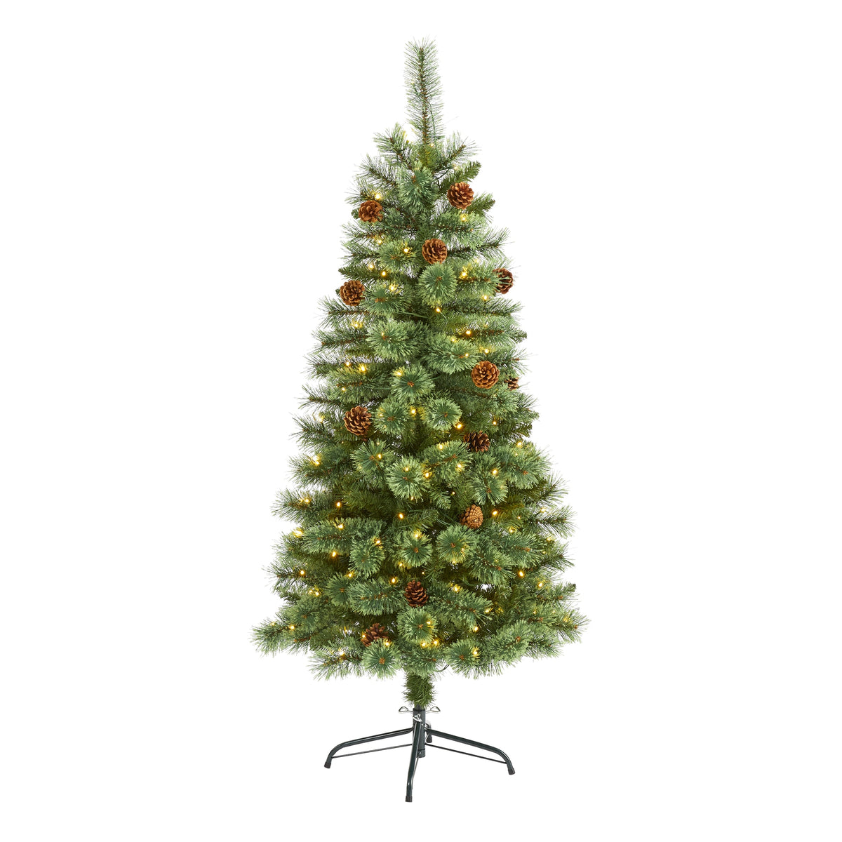5' White Mountain Pine Christmas Tree 200 LEDs & Pine Cones by Nearly Natural