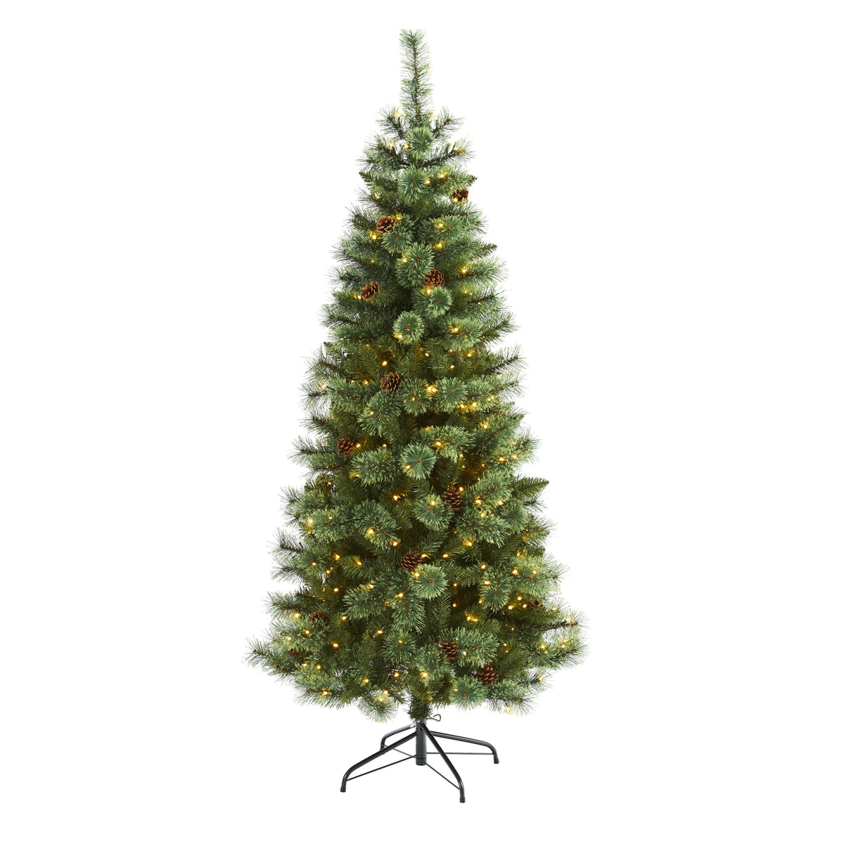 6' White Mountain Pine Christmas Tree 300 LEDs & Pine Cones by Nearly Natural