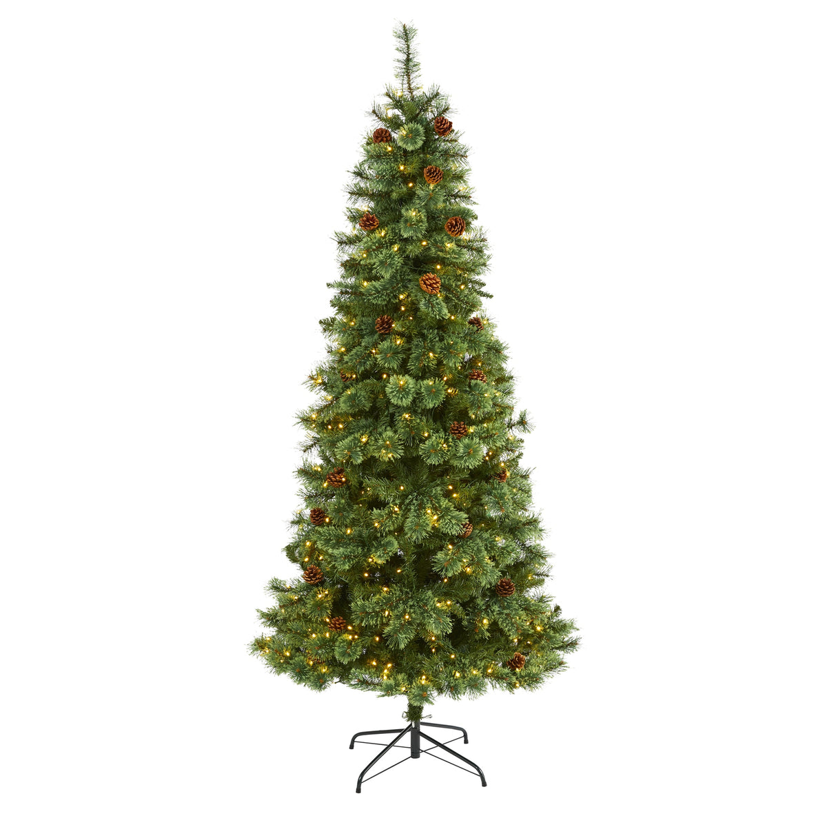 7' White Mountain Pine Christmas Tree 400 LEDs & Pine Cones by Nearly Natural