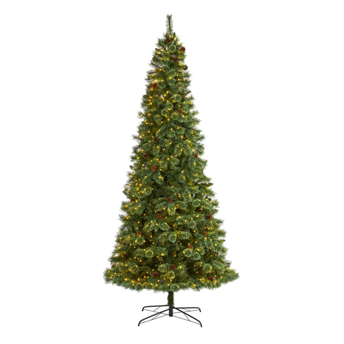 10' White Mountain Pine Christmas Tree 850 LEDs & Pine Cones by Nearly Natural