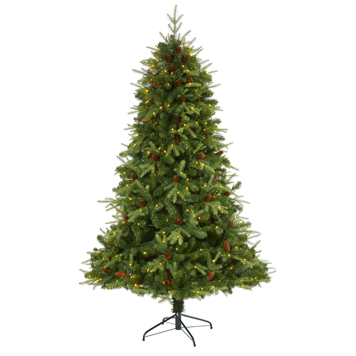 7' Wellington Spruce Christmas Tree w/300 Clear LEDs & Cones by Nearly Natural