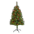 4' Pine Christmas Tree with 100 LEDs Pine Cones and Berries by Nearly Natural