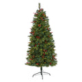 6' Pine Christmas Tree with 250 LEDs Pine Cones and Berries by Nearly Natural