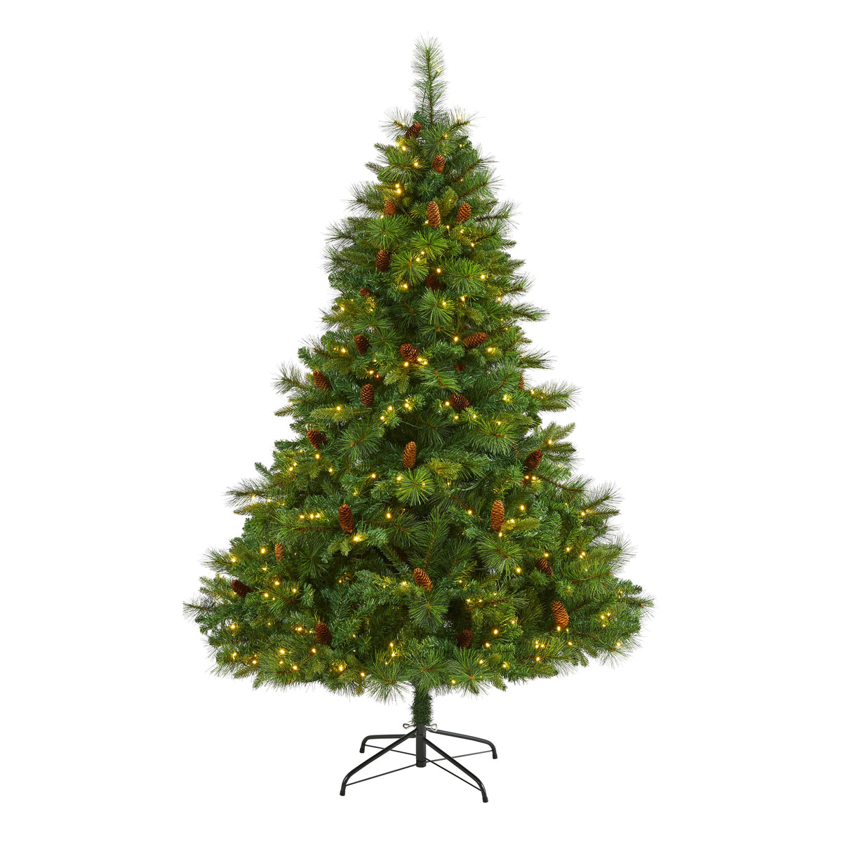 6' West Virginia Pine Christmas Tree w/300 LED and Cones by Nearly Natural