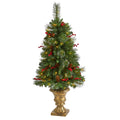 4' Pine, Pinecone, Berries Christmas Tree with 100 LED Light by Nearly Natural