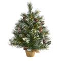 2' Frosted Pine Xmas Tree w/35 LEDs, Cones and Burlap by Nearly Natural