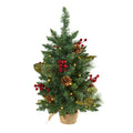 2' Pine, Pinecone and Berries Xmas Tree w/35 LEDs & 86 Tips by Nearly Natural