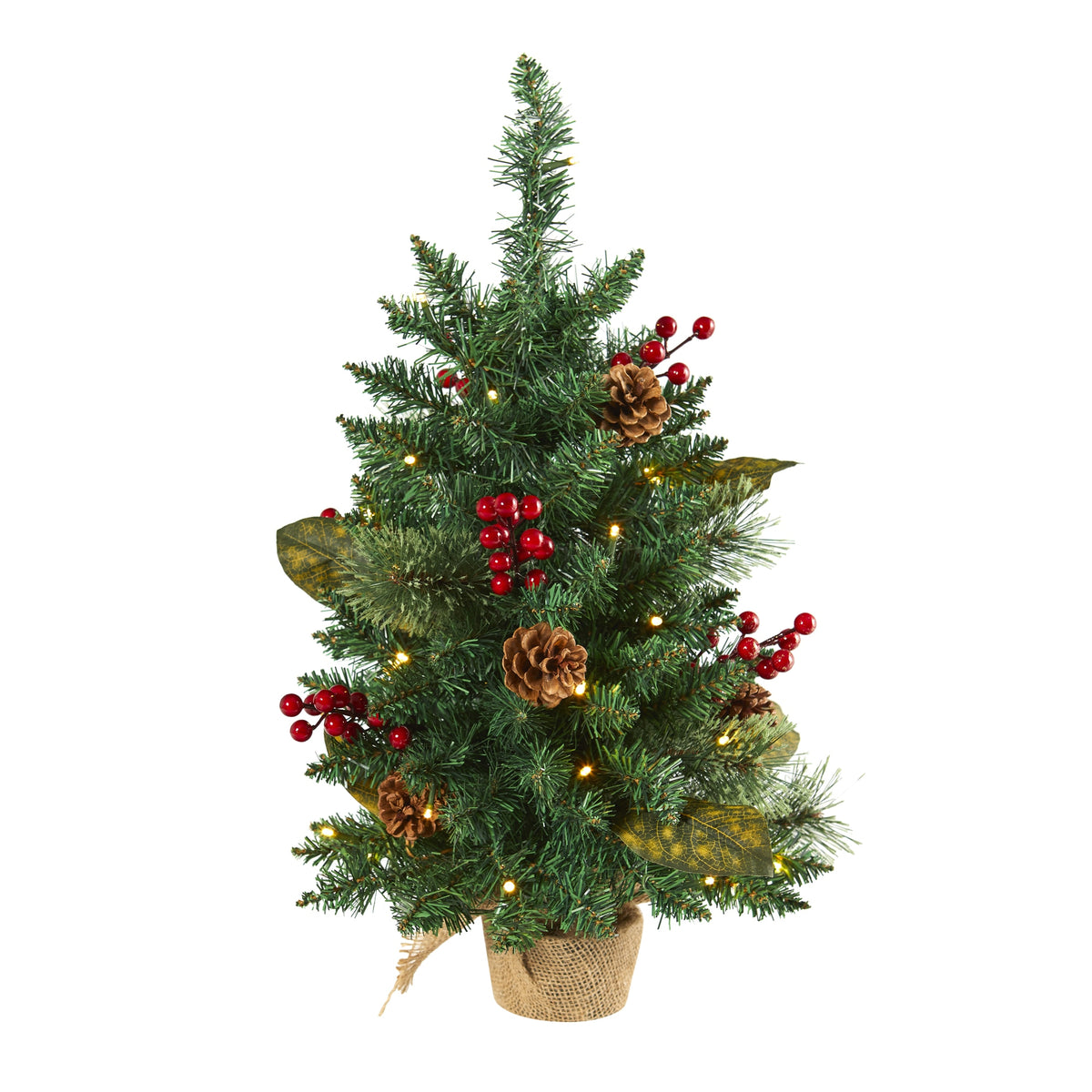 2' Pine, Pinecone and Berries Xmas Tree w/35 LEDs & 86 Tips by Nearly Natural