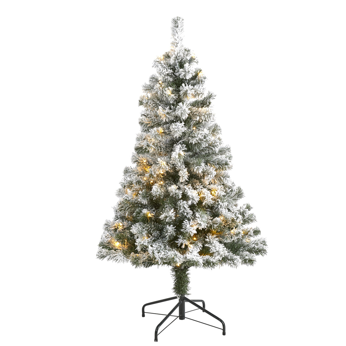 4' Flocked Fir Christmas Tree w/100 LED and 210 Tips by Nearly Natural
