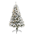 5' Flocked Fir Christmas Tree w/320 Tips, PVC and 150 LED by Nearly Natural