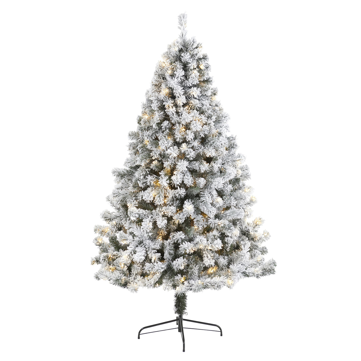 7' Flocked Fir Christmas Tree w/350 LED Lights and 750 Tips. by Nearly Natural