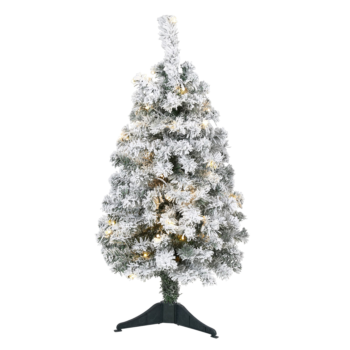 3' Flocked Rock Spruce Christmas Tree w/50 LED and 110 Tips by Nearly Natural