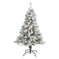 4' Flocked Rock Spruce Christmas Tree w/100 LED and 225 Tips by Nearly Natural