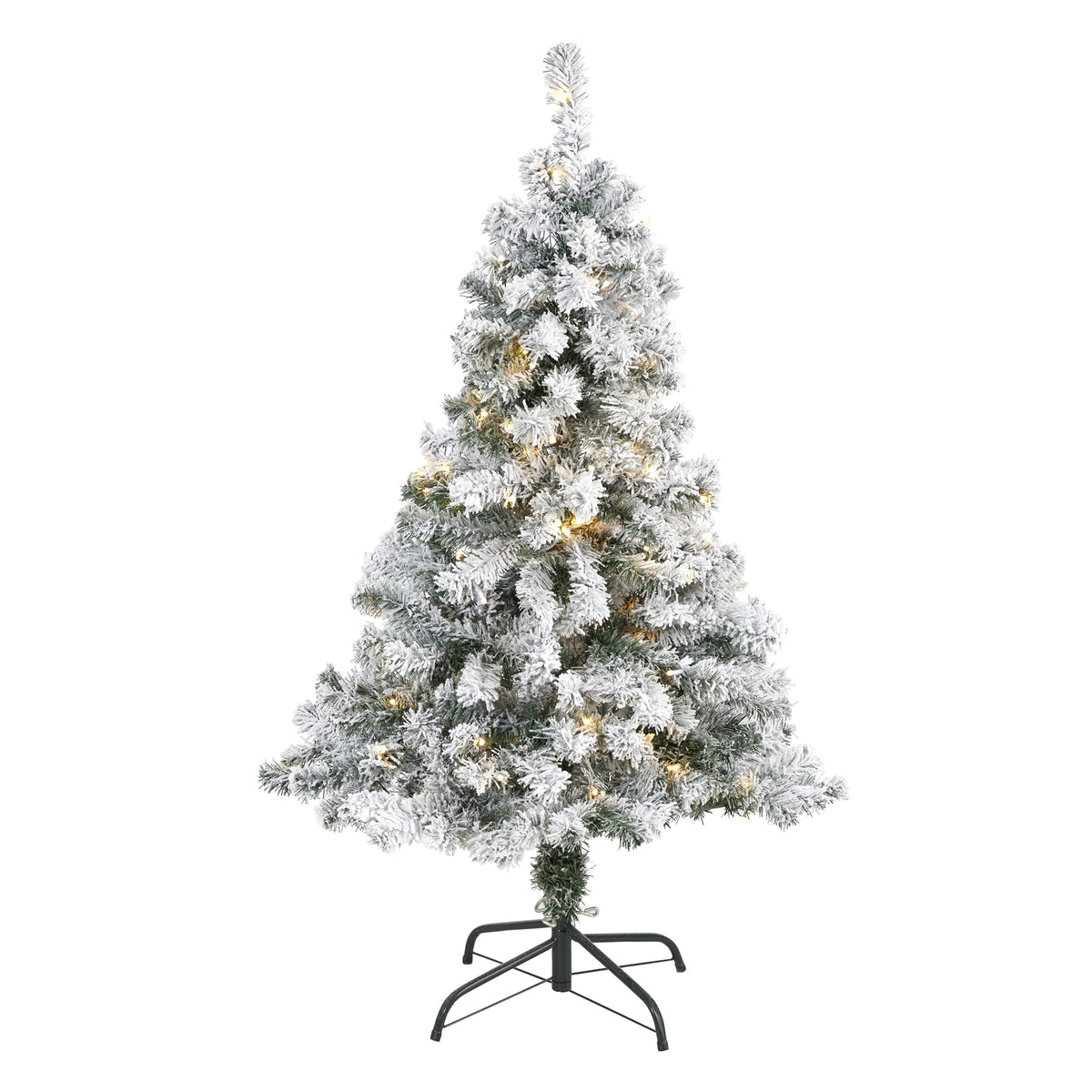 4' Flocked Rock Spruce Christmas Tree w/100 LED and 225 Tips by Nearly Natural