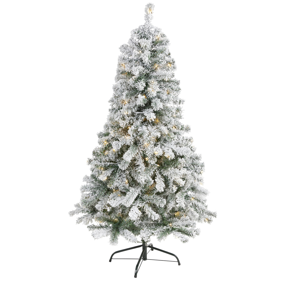 5' Flocked Rock Spruce Christmas Tree w/150 LED and 350 Tips by Nearly Natural