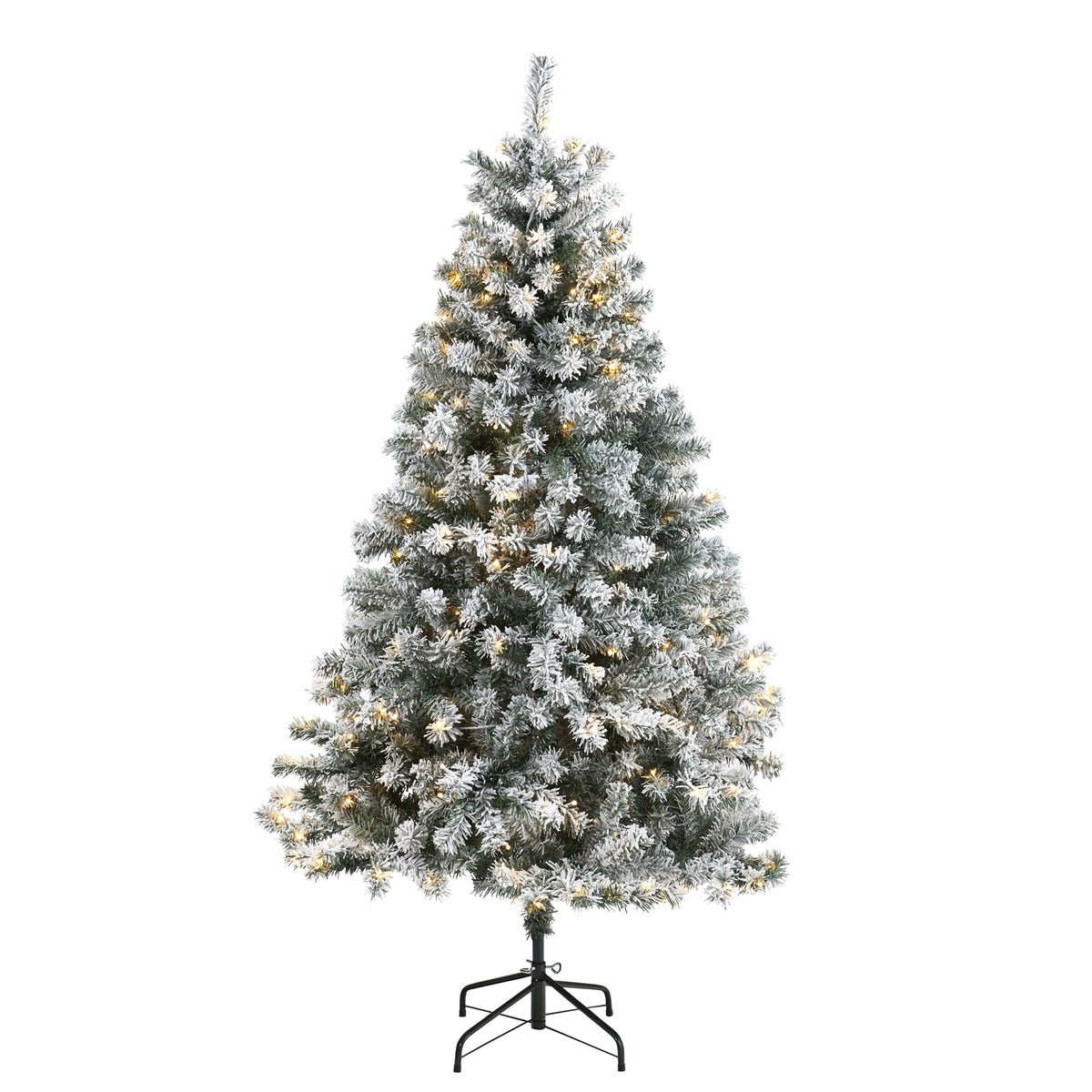 6' Flocked Rock Spruce Christmas Tree w/250 LED and 586 Tips by Nearly Natural