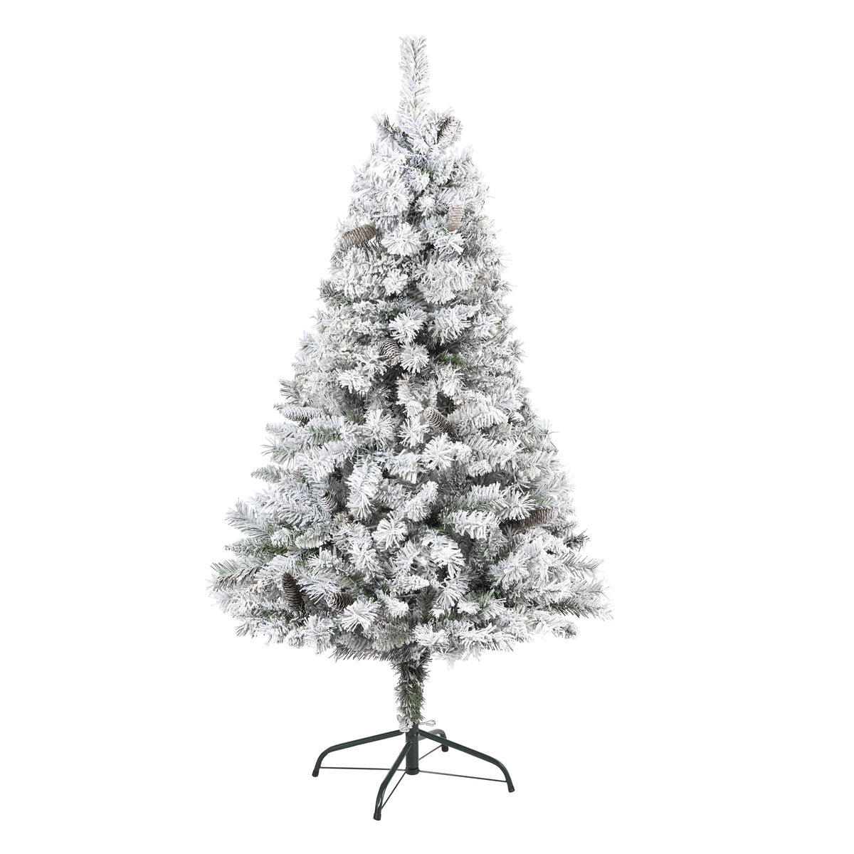 5' Flocked White Christmas Tree with Pinecones and 360 Tips by Nearly Natural