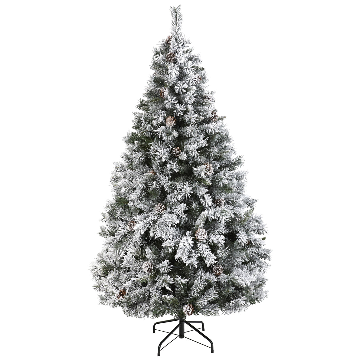 6' Flocked White  Christmas Tree with Pinecones and 628 Tips by Nearly Natural