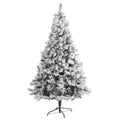 7' Flocked White  Christmas Tree with Pinecones and 868 Tips by Nearly Natural