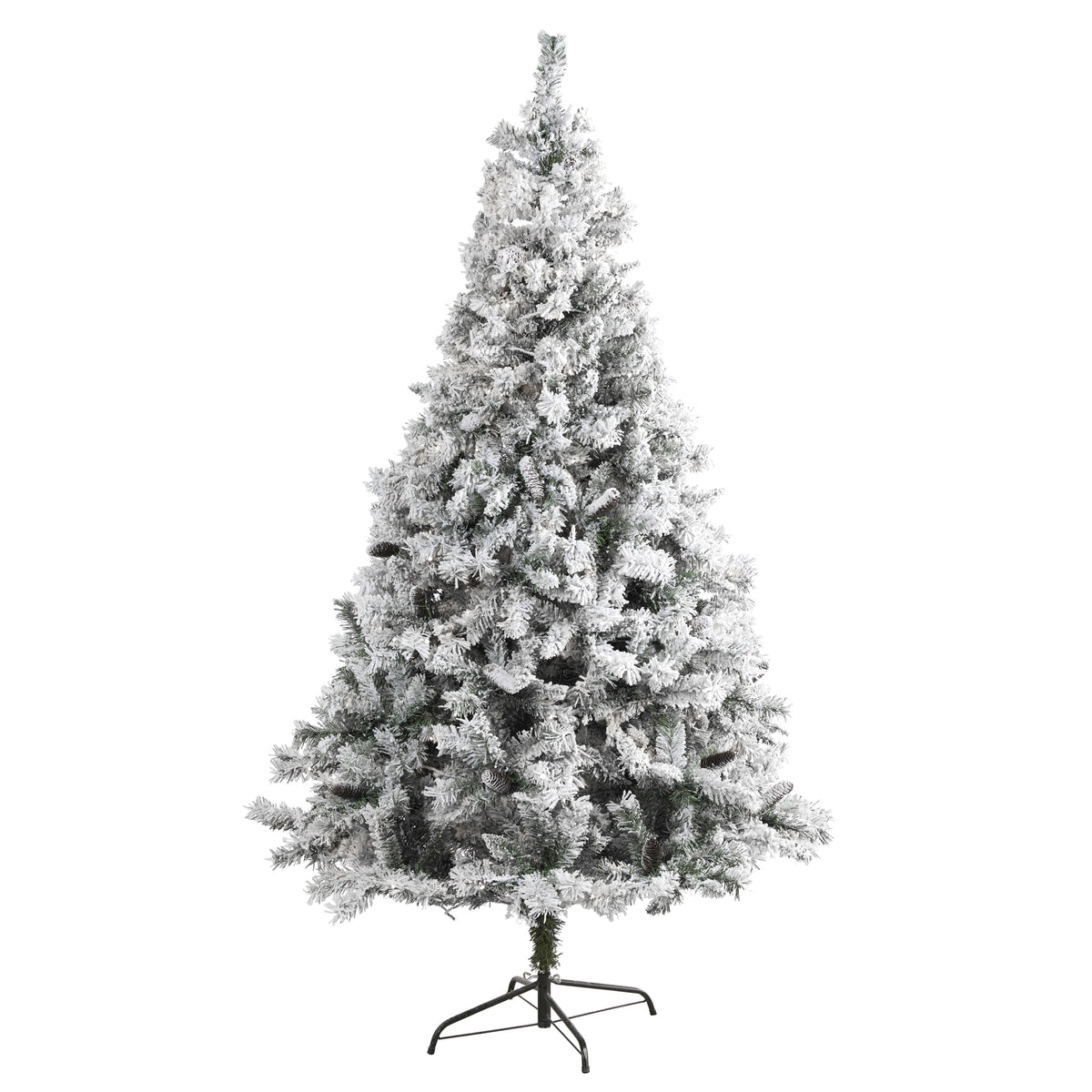 7' Flocked White  Christmas Tree with Pinecones and 868 Tips by Nearly Natural