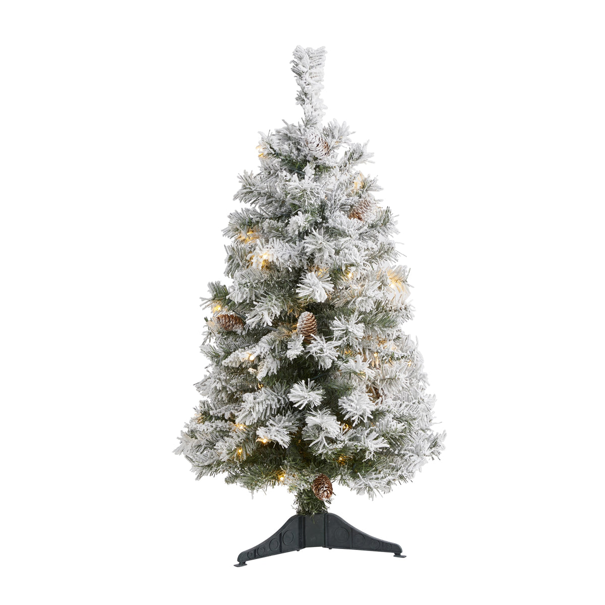 3' Flocked White Christmas Tree w/Pinecones 50 LED 126 Tips by Nearly Natural