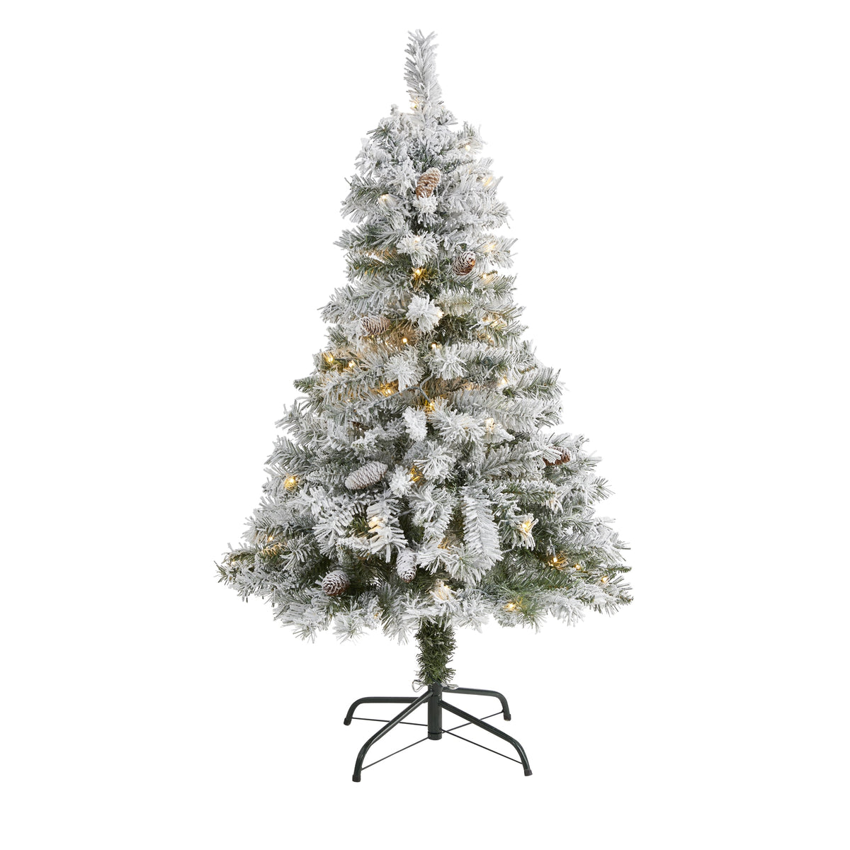 4' Flocked White Christmas Tree w/Pinecones 100 LED 252 Tip by Nearly Natural