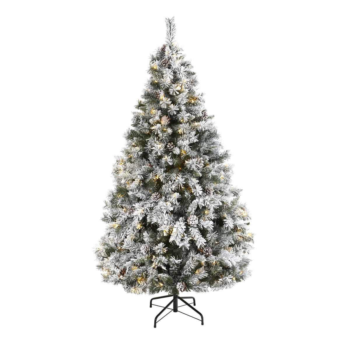 6' Flocked White Christmas Tree w/Pinecones 250 LED 628 Tips by Nearly Natural