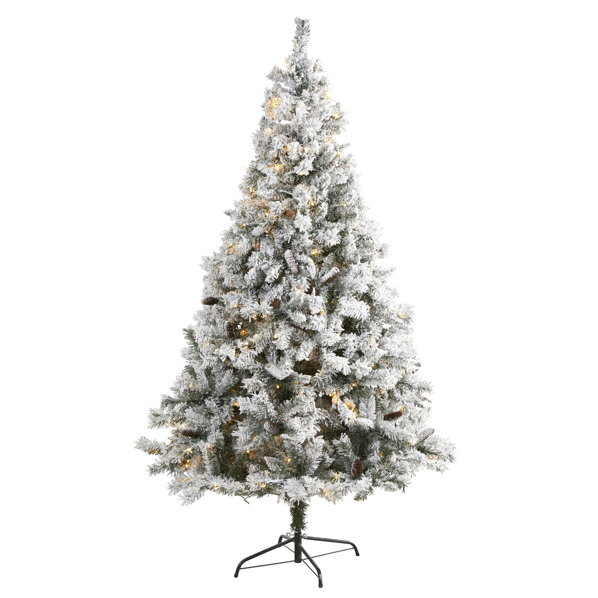 7' Flocked White Christmas Tree w/Pinecones 350 LED 868 Tips by Nearly Natural