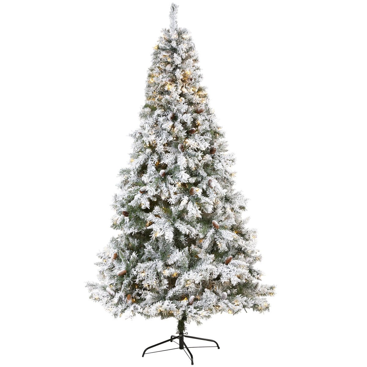 8' Flocked White Christmas Tree w/Pinecones 500 LED 1260 Tip by Nearly Natural