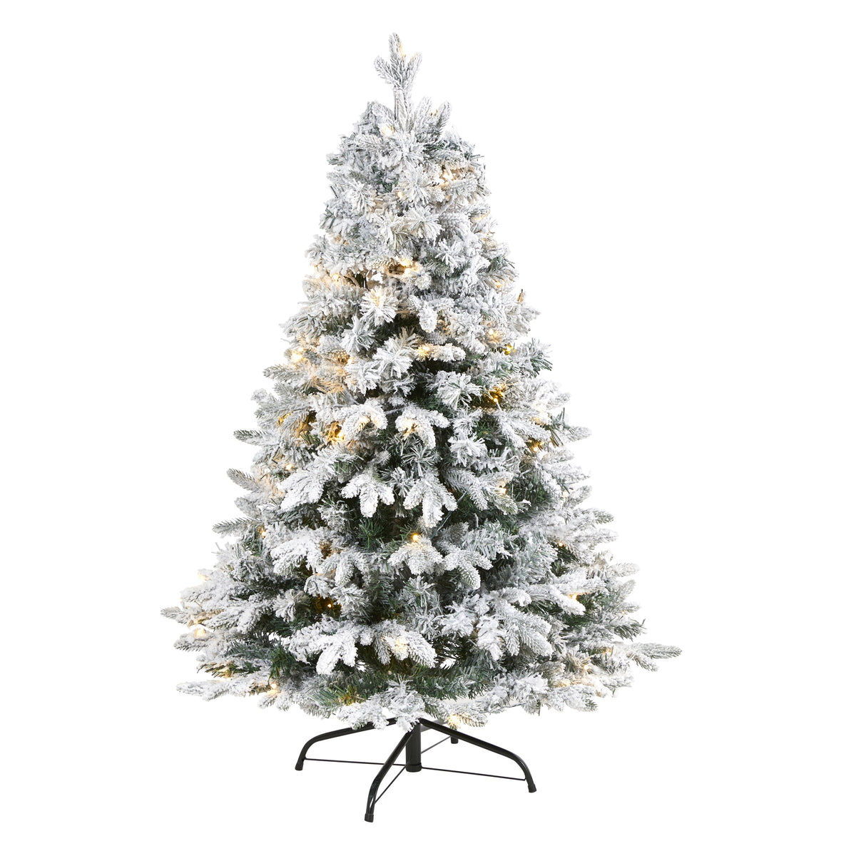 4' Flocked Vermont Pine Christmas Tree w/100 LED 450 Tips by Nearly Natural