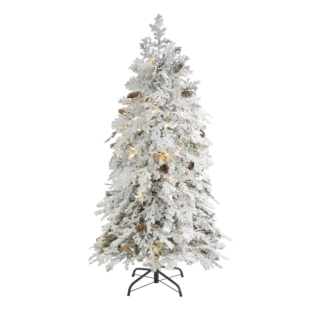 5' Flocked Spruce Christmas Tree with 100 Clear LED Lights by Nearly Natural