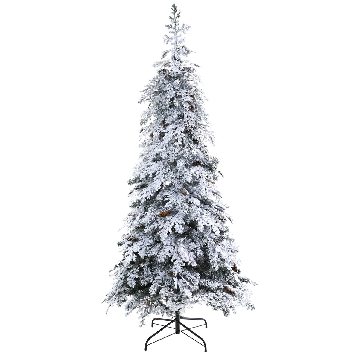 7' Flocked Christmas Tree with Pinecones w/400 LED 565 Tips by Nearly Natural