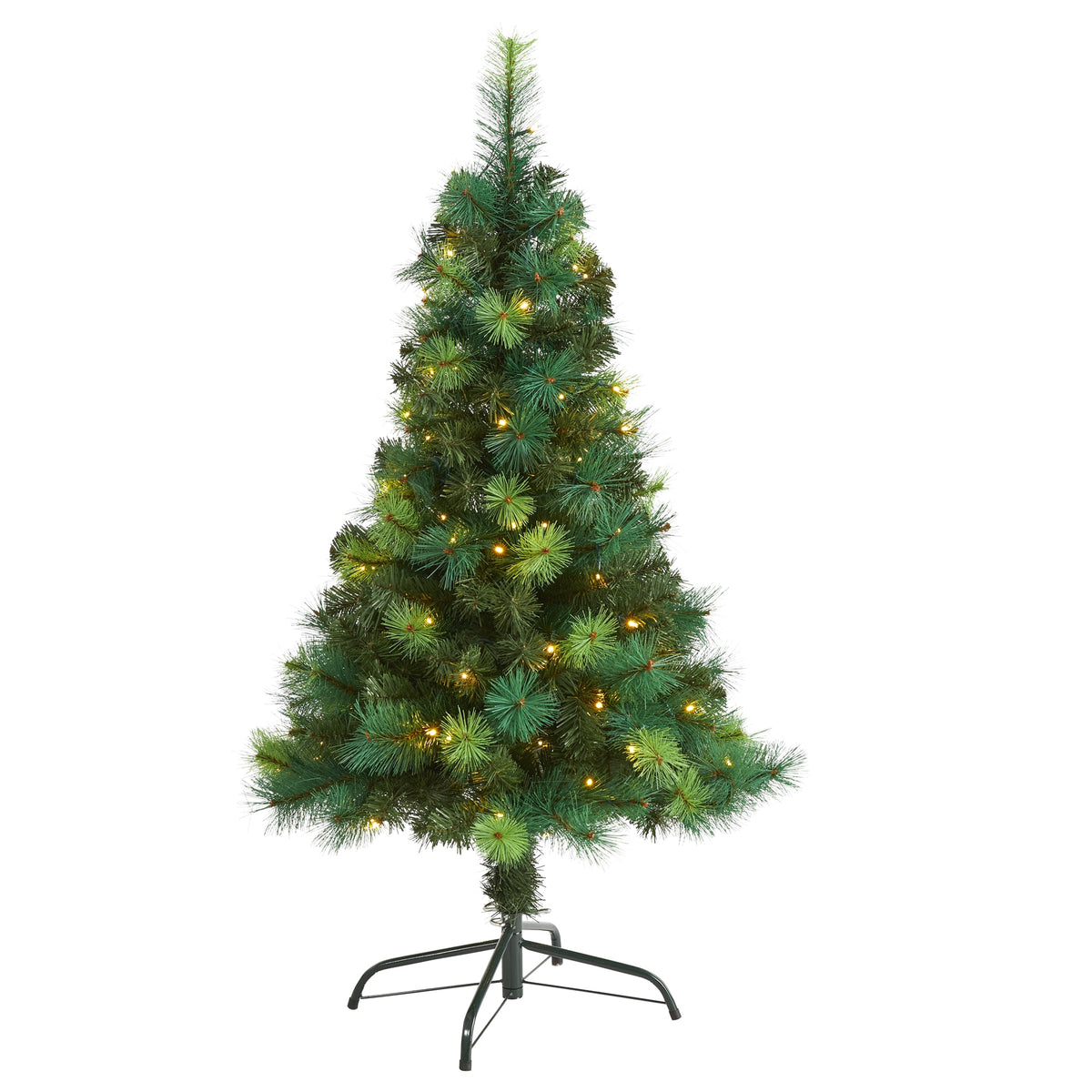 4' Assorted Green Scotch Pine Christmas Tree w/70 LED Lights by Nearly Natural