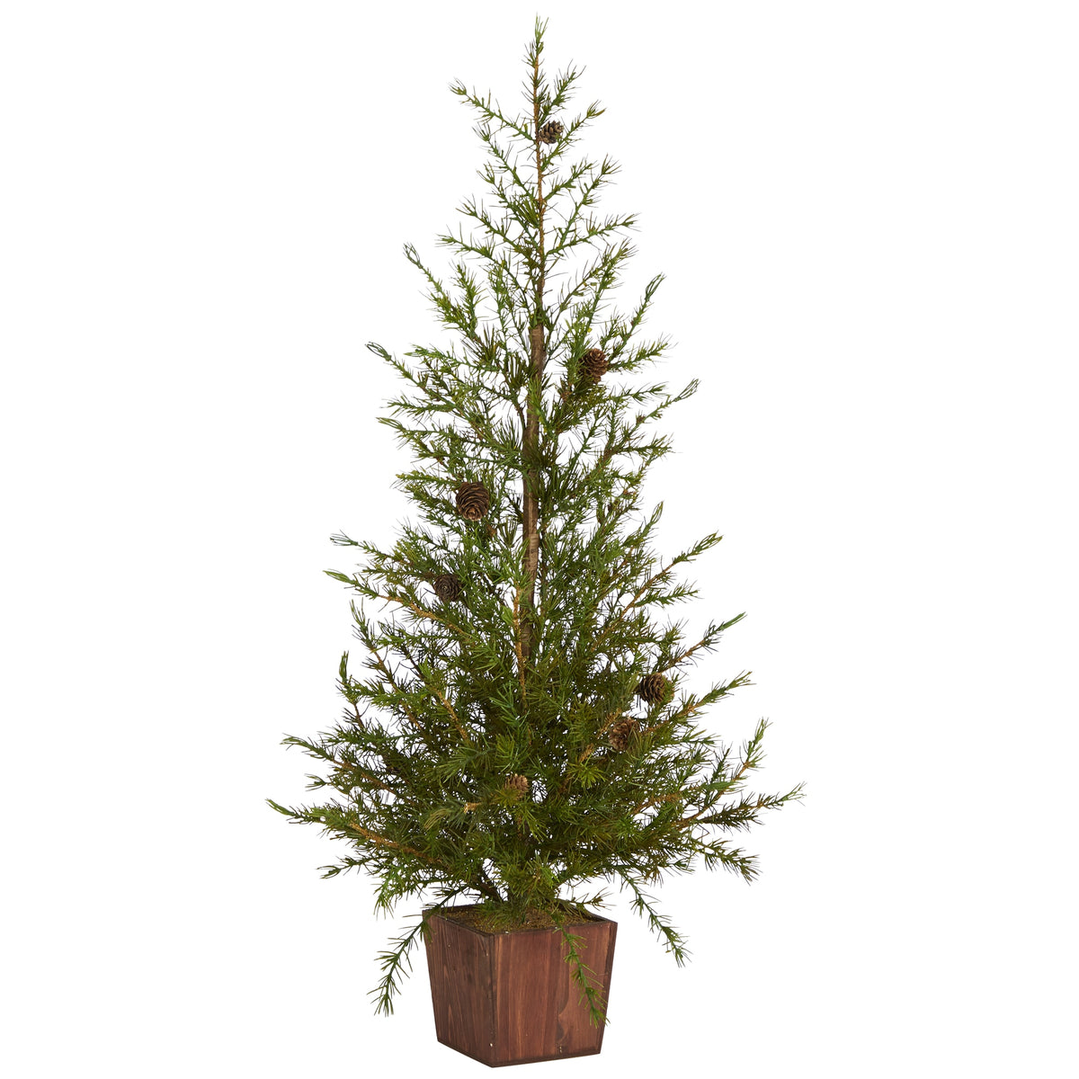 3' Alpine Christmas Tree in Wood Planter with Pine Cones by Nearly Natural