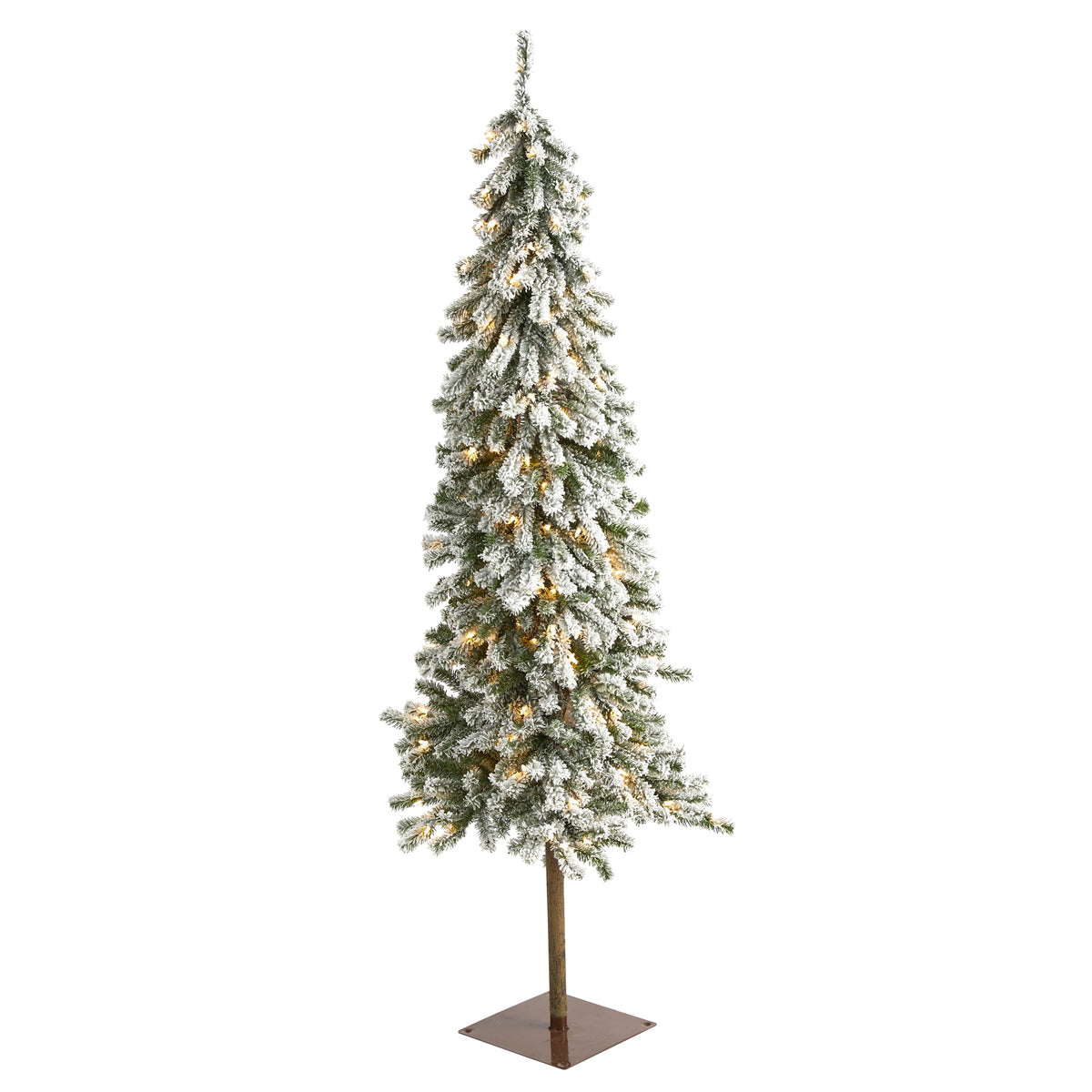 6' Flocked Alpine Xmas Tree with 200 Lights and 580 Tips by Nearly Natural