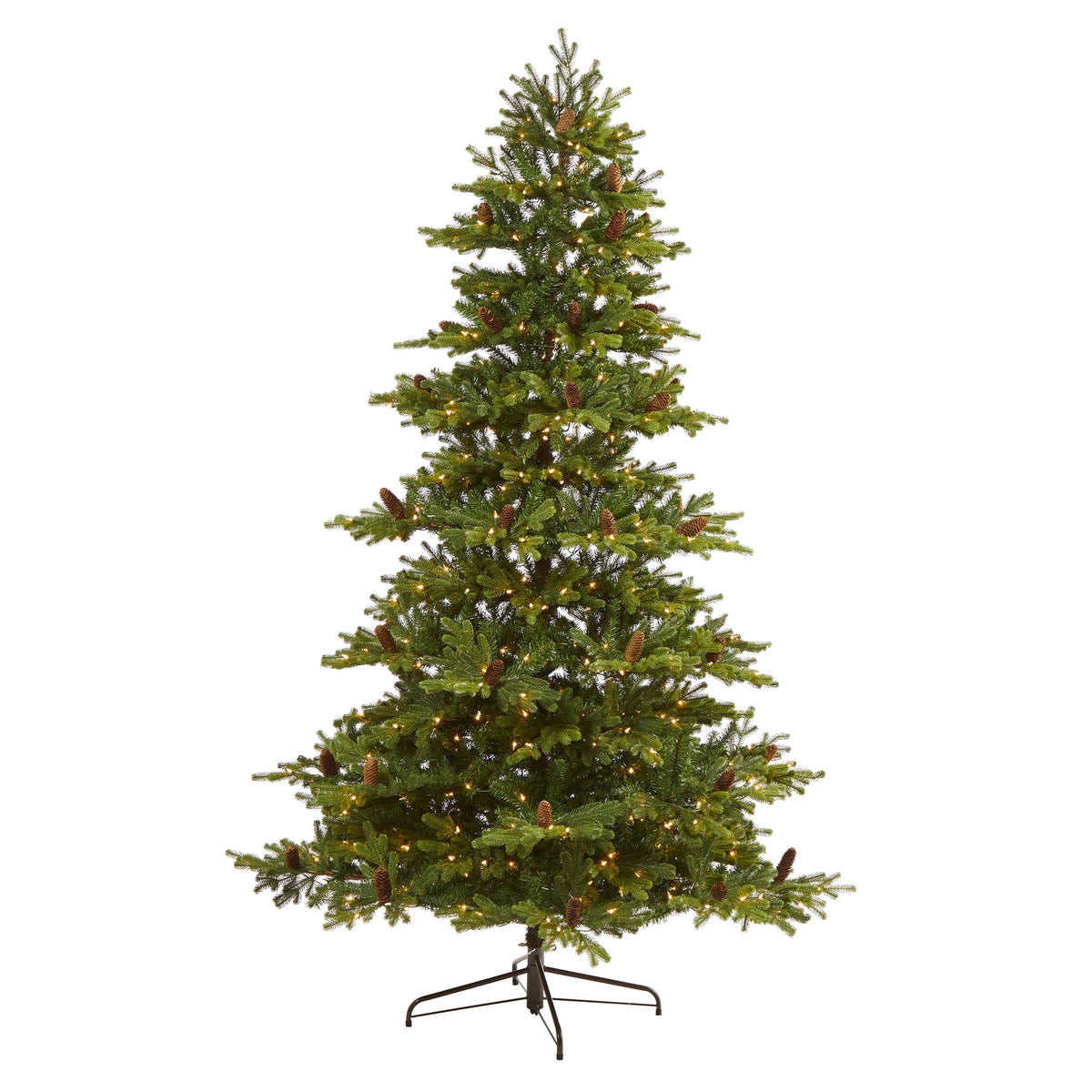 7.5' Yukon Fir Xmas Tree w/600 Lights, Pine Cones, 1740 Tips by Nearly Natural