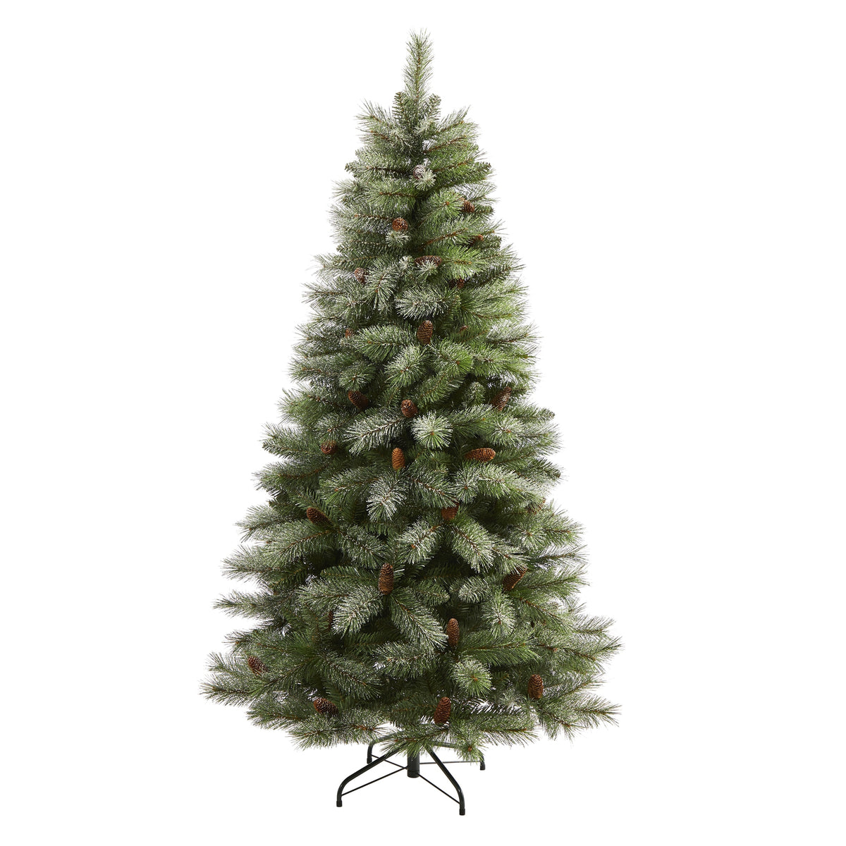 6' Snowed French Pine Xmas Tree w/583 Tips and Pine Cones by Nearly Natural